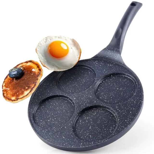 Orion Grande Serie - Granieten Eierpan - 4 openingen - 27 cm - Aluminium - Anti-aanbaklaag Zwart