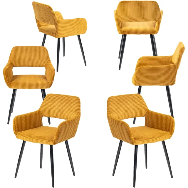 MEUBLE COSY Meubles Cosy Set van 6 eetkamerstoelen - met armleuningen Corduroy zitting - Geel