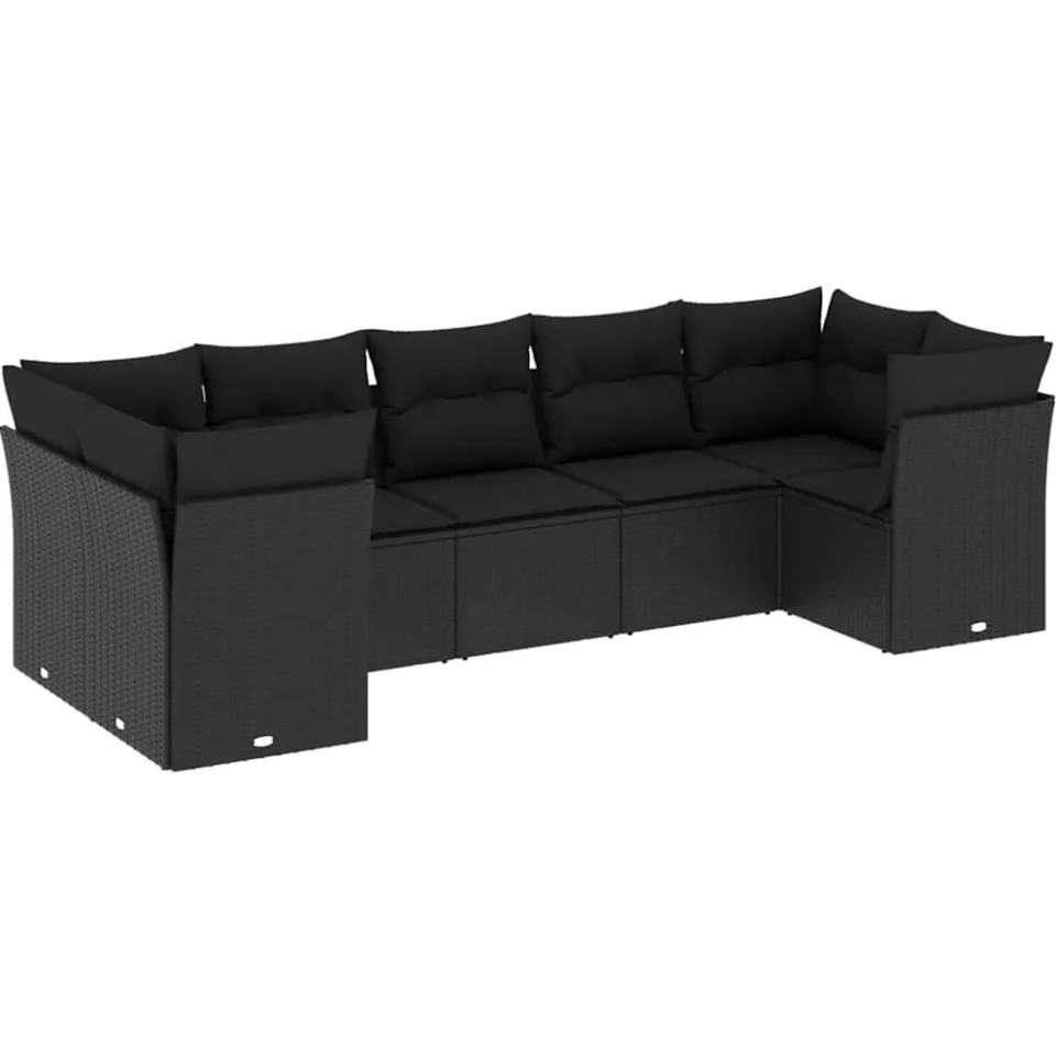 vidaXL 7-delige Loungeset met kussens poly rattan zwart, foto 3