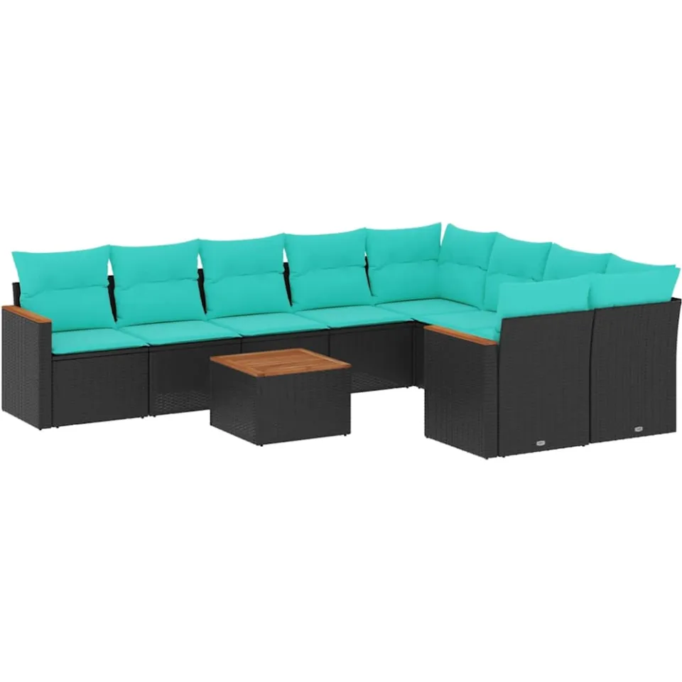 vidaXL 10-delige tuinbankset met kussens van zwart polyrotan, foto 3