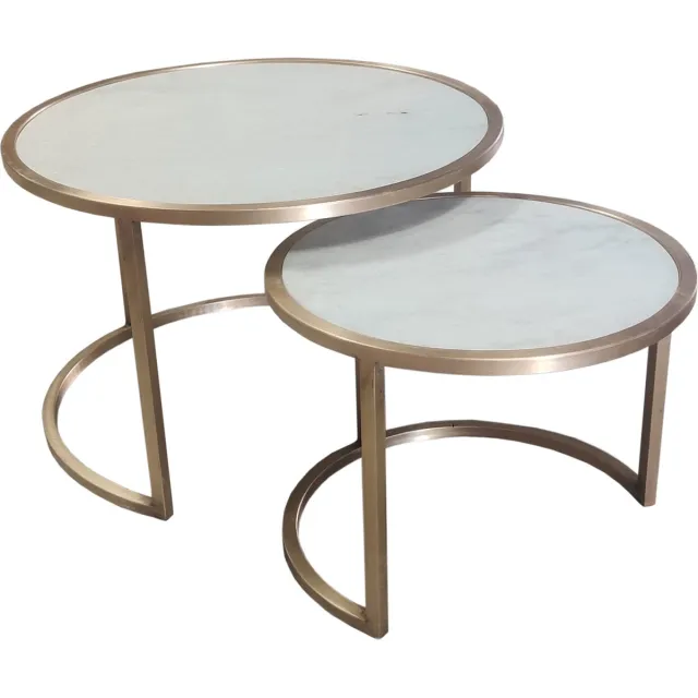 Livingfurn Salontafel Jamie Marble White Gold Set of 2 - Marmer / Gecoat Staal Wit/brons