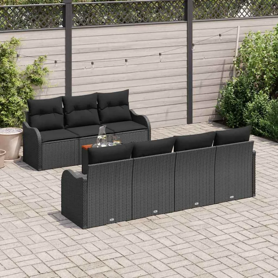 vidaXL Tuinbankenset 8 st Zwart poly rattan, foto 3