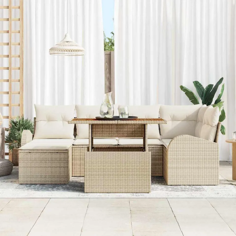 vidaXL Tuin Sofa Set 7 st beige en crèmekleurig, foto 3