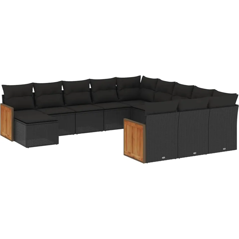 vidaXL 12-delige Loungeset met kussens poly rattan zwart, foto 3