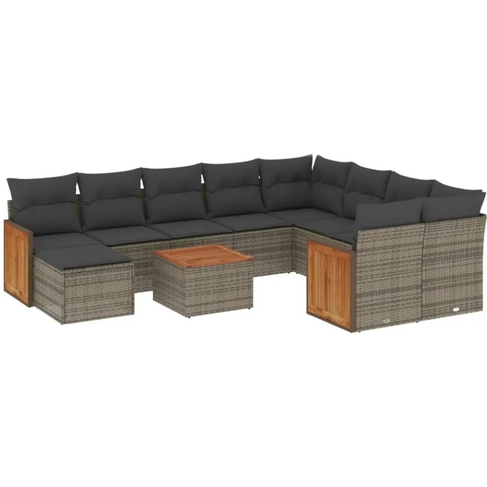 vidaXL 11-delige Loungeset met kussens poly rattan grijs, foto 3