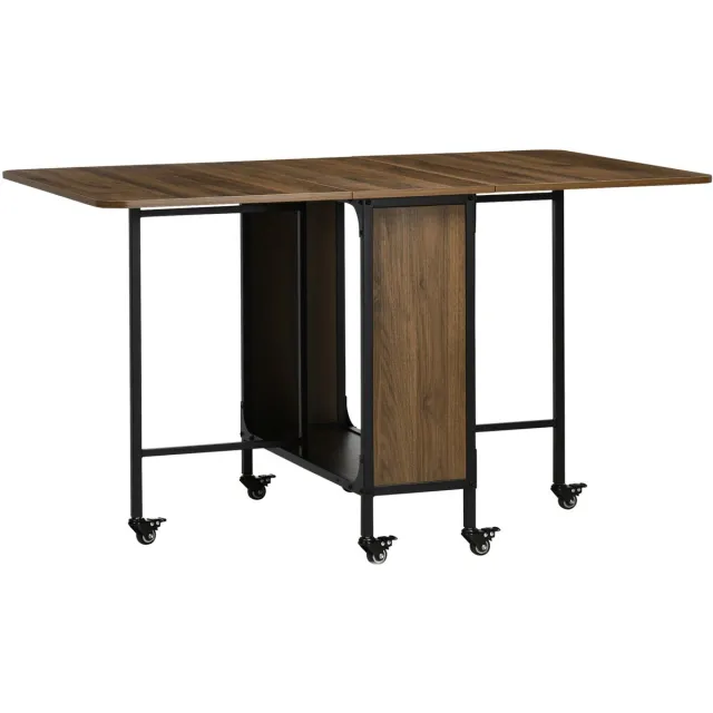 Homona Klapbare eettafel - Met opbergruimte en 6 wielen met rem - 130 x 80 x 74 cm - Bruin