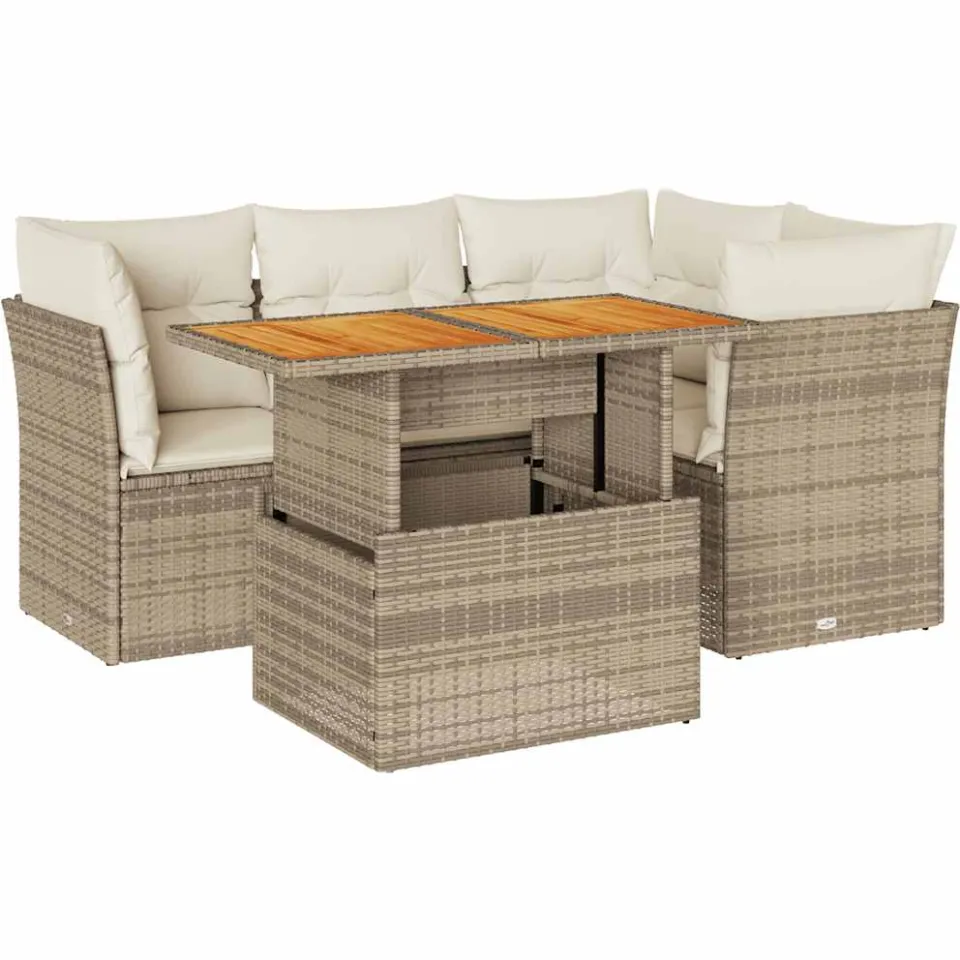 vidaXL 5-delige Loungeset met kussens poly rattan beige, foto 3