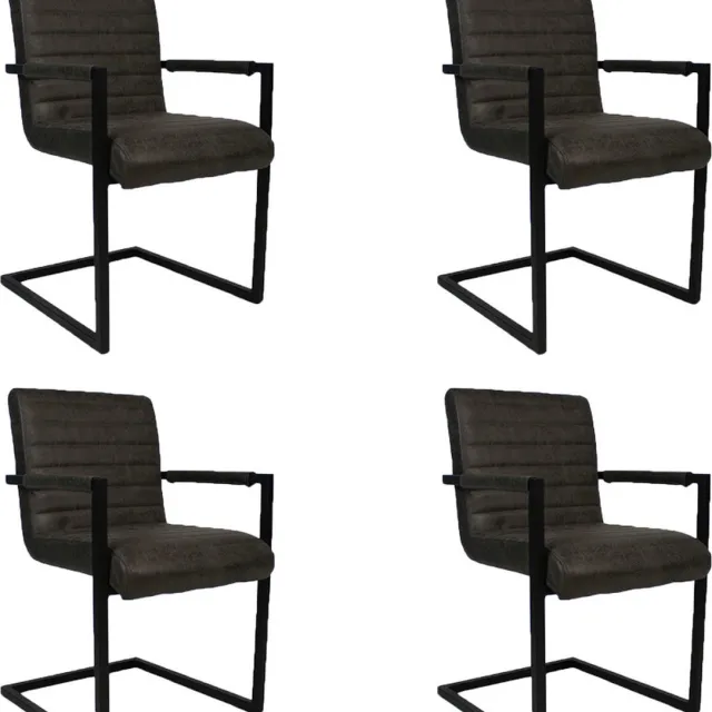 Bronx71 Industriële eetkamerstoel Block Antraciet eco-leer - Eetkamerstoelen set van 4 - stoel