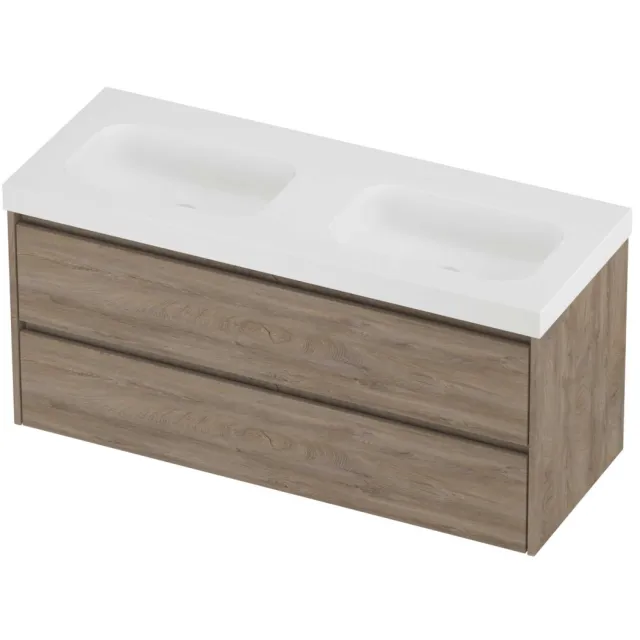Proline Haga Badmeubelset Polystone Mezza Dubbel 120x46x58 cm Mat White Raw Oak Eiken