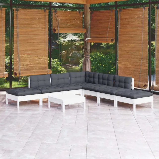 vidaXL 8-delige Loungeset met kussens grenenhout wit, foto 2