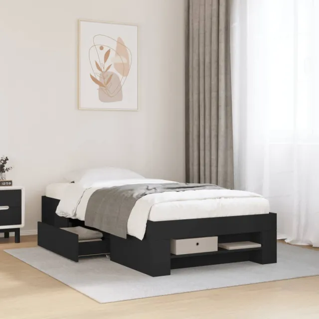 vidaXL Bedframe bewerkt hout zwart 75x190 cm