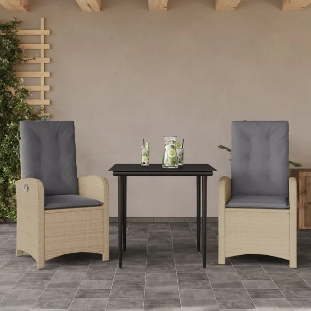 vidaXL 3-delige Tuinset met kussens poly rattan gemengd beige, foto 2