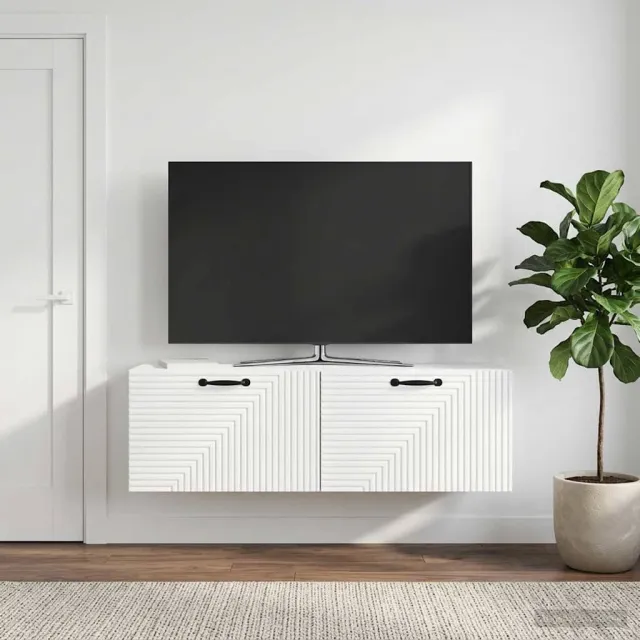vidaXL Wandbeugel TV-kast Hoogglans Wit 98 x 31 x 30 cm Bewerkt hout, foto 2