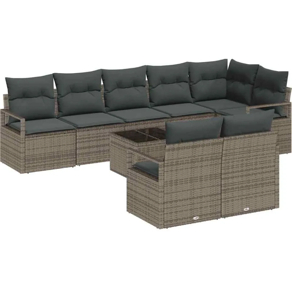 vidaXL Bankstel 9 st Grijs poly rattan, foto 4