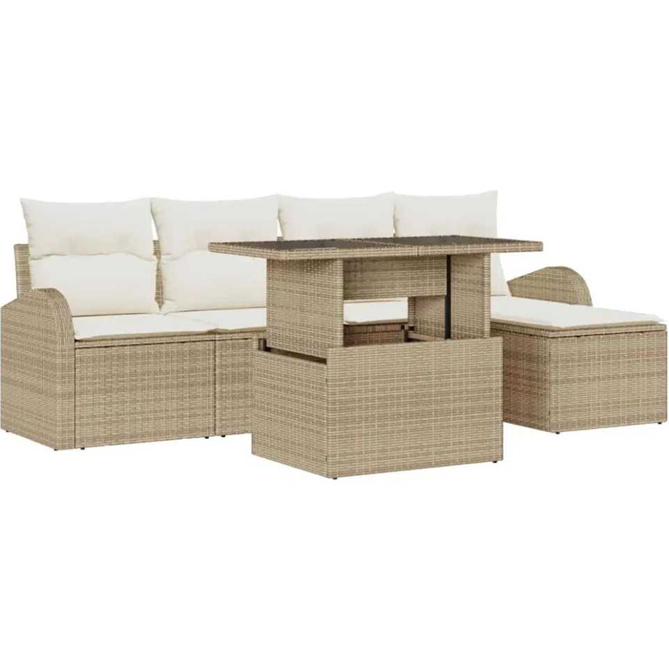 vidaXL Tuin Sofa Set 6 st Beige Poly riet