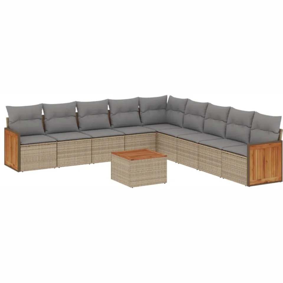 vidaXL 10-delige Loungeset met kussens poly rattan beige