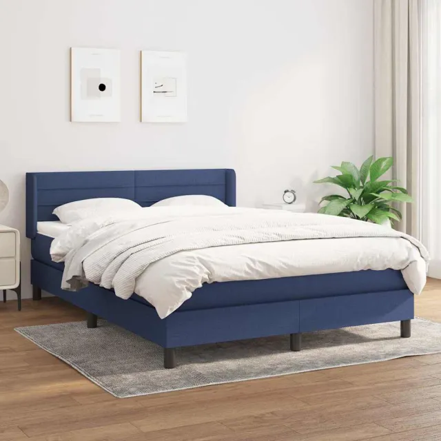 vidaXL Boxspring met matras stof blauw 140x200 cm
