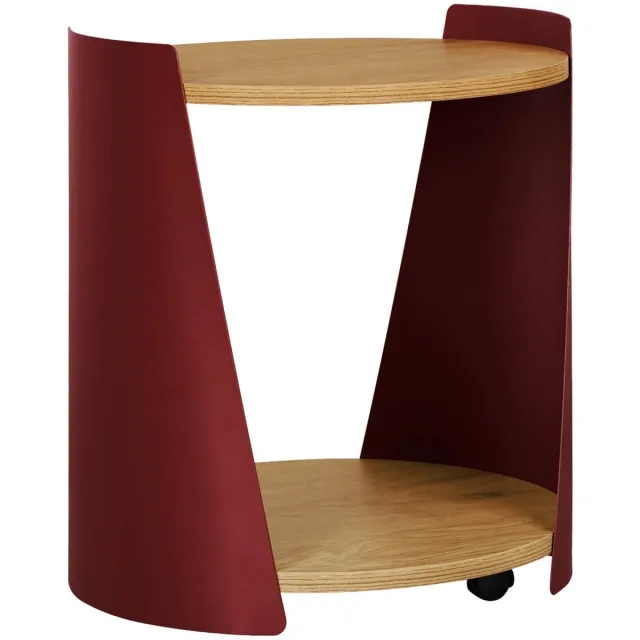 sweeek Ronde bijzettafel op wieltjes van metaal en houtdecor 40 x 39,5 x 46cm - molto Rood