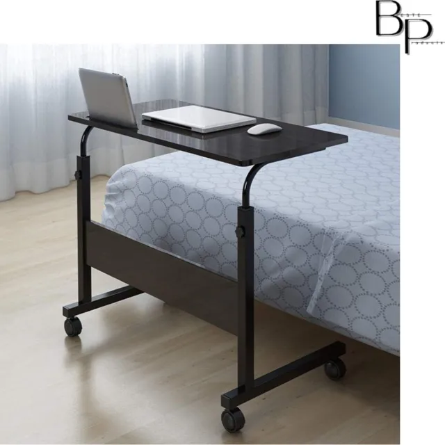 Borvat® Mobiele Bureau - Laptop bijzettafel - Sta bureau voor laptop tafel voor thuis - Bureau Op Wielen - thuiskantoor - (80cm * 40cm) | Laptoptafel | voor laptop, tablet boek of ontbijt op bed | Bedtafel | Tablethouder | Inklapbaar | Onbij zwart