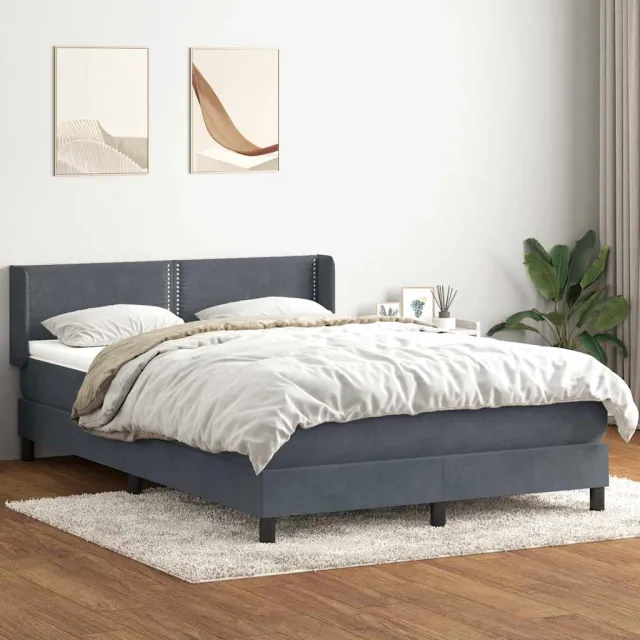 vidaXL Boxspring met matras fluweel donkergrijs 160x210 cm grijs