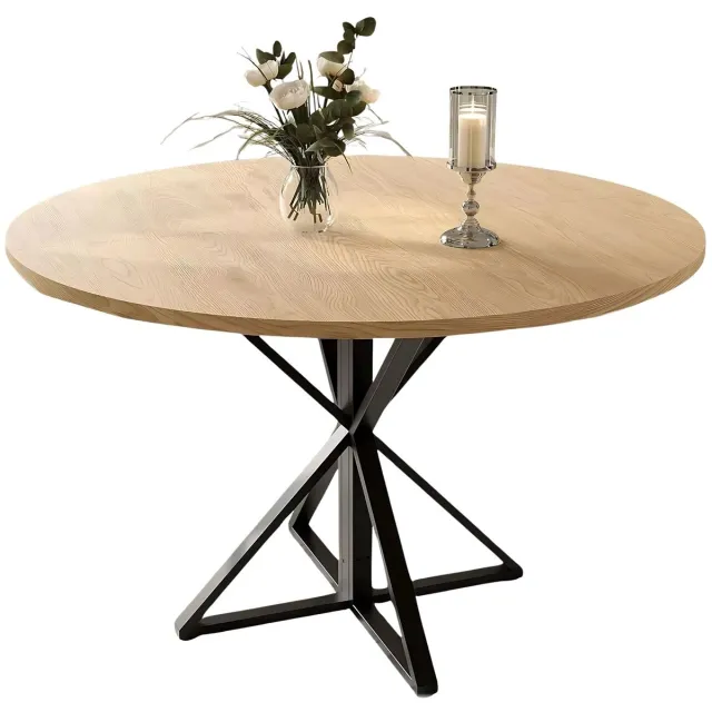 Happiq Ronde eettafel - 119 cm, Natural-wood Color - voor 4 personen eetkamer, keuken, woonkamer - Houtkleur Naturel