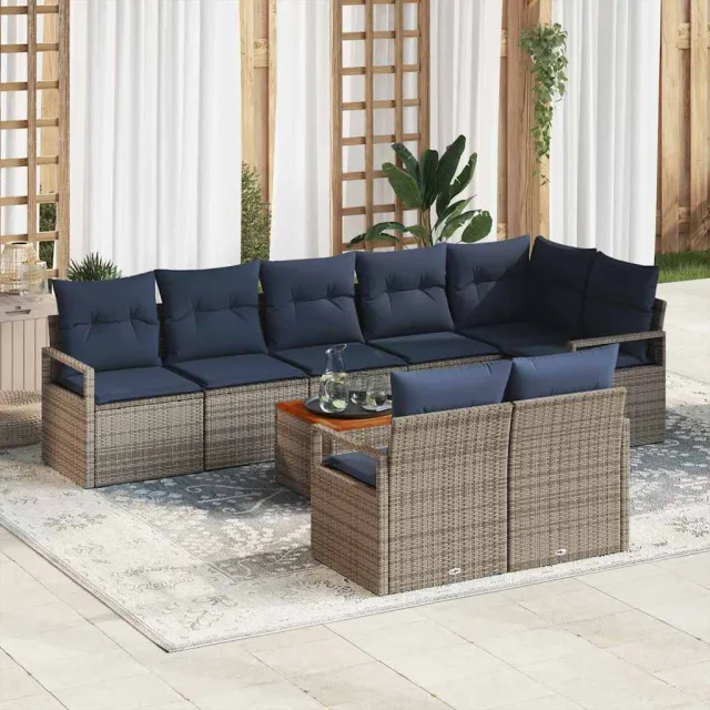 vidaXL Tuinbankenset 9 st Grijs poly rattan, foto 2