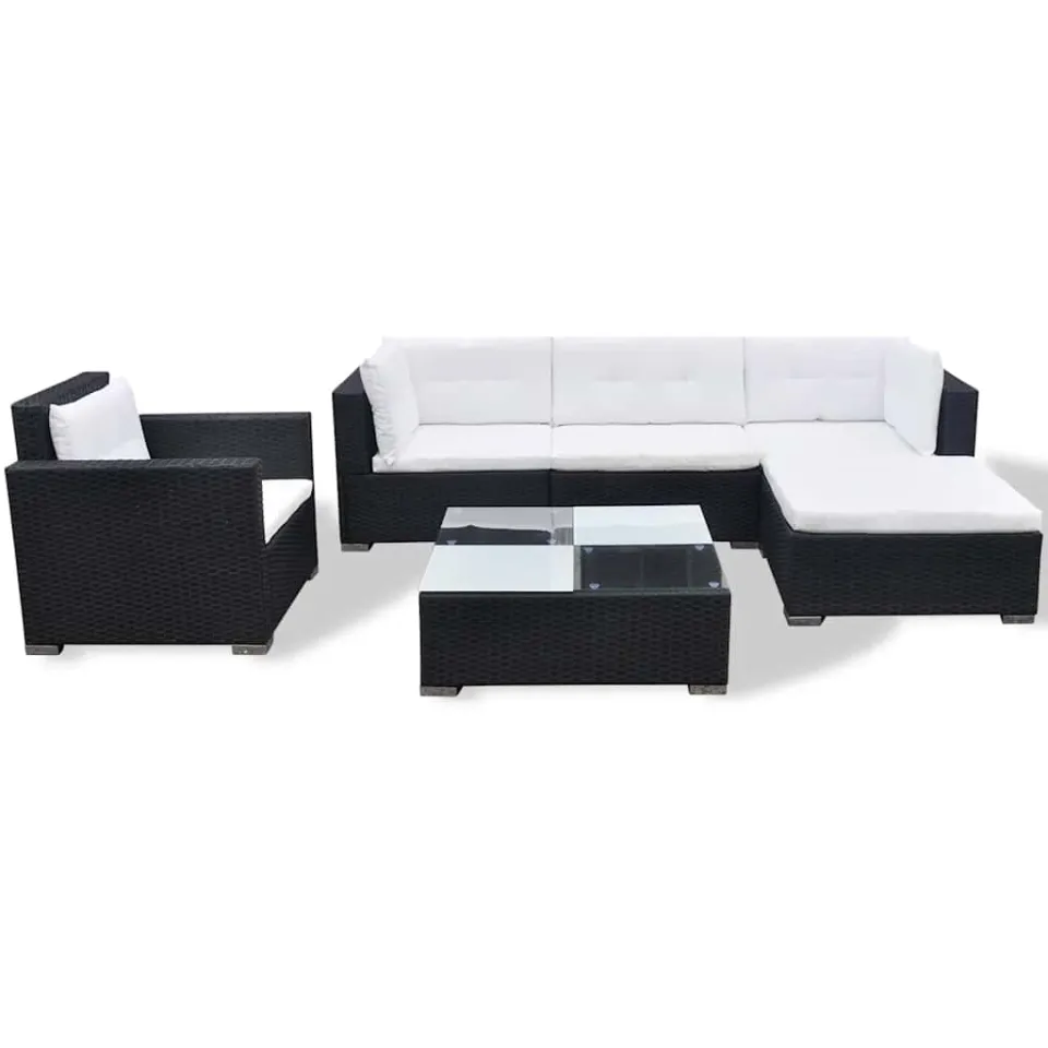 vidaXL 6-delige Loungeset met kussens poly rattan zwart