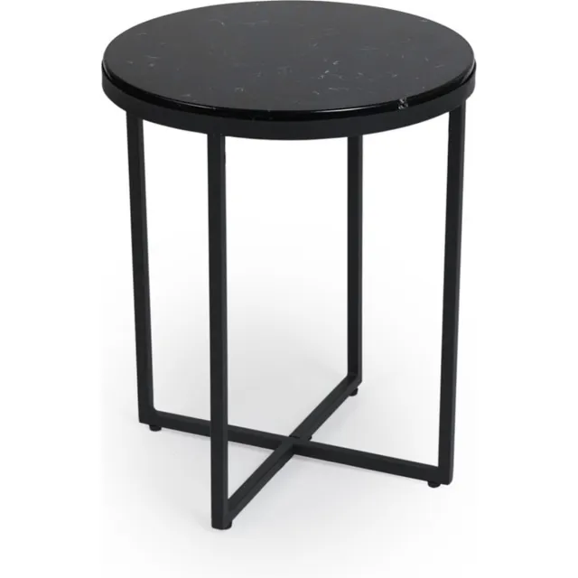 Lifa-Living Lifa Living - Marmeren Bijzettafel - Zwart - Metalen Frame - Luxe - Minimalistisch - Rond - ø 40 x 50 cm