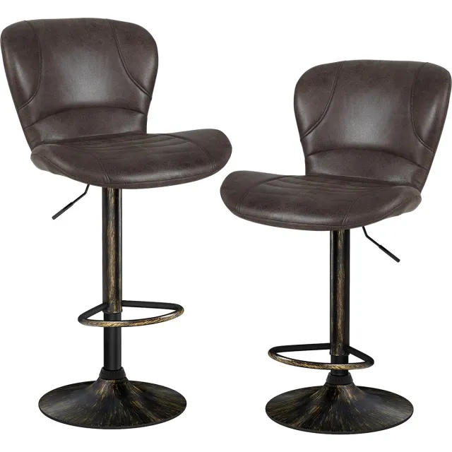 Costway Set van 2 barkrukken, barstoelen, 61-81 cm, in hoogte verstelbaar, barkruk, draaibaar, met rugleuning en voetensteun, keukenkruk, vintage, van PU, voor eetkamer, bar, thuis, belastbaar tot 150 Bruin
