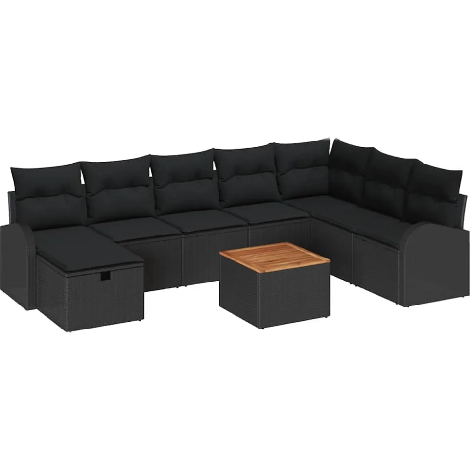 vidaXL Tuinbankenset 9 st Zwart poly rattan