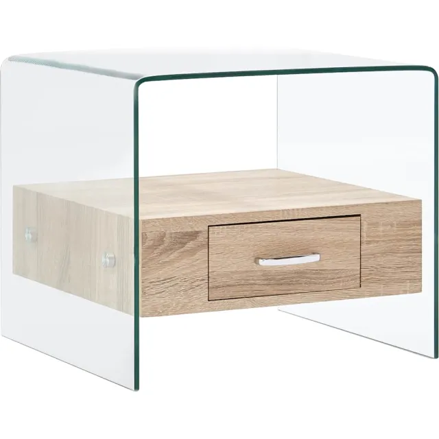 vidaXL Salontafel met lade 50x50x45 cm gehard glas Transparent