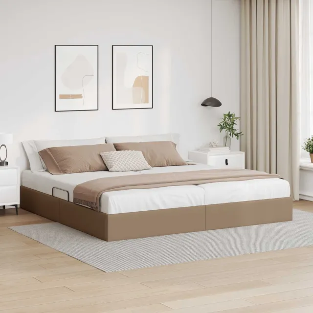 vidaXL Ottoman Bedframe met opslag Cappuccino 200 x 200 cm Nep Leer Bruin