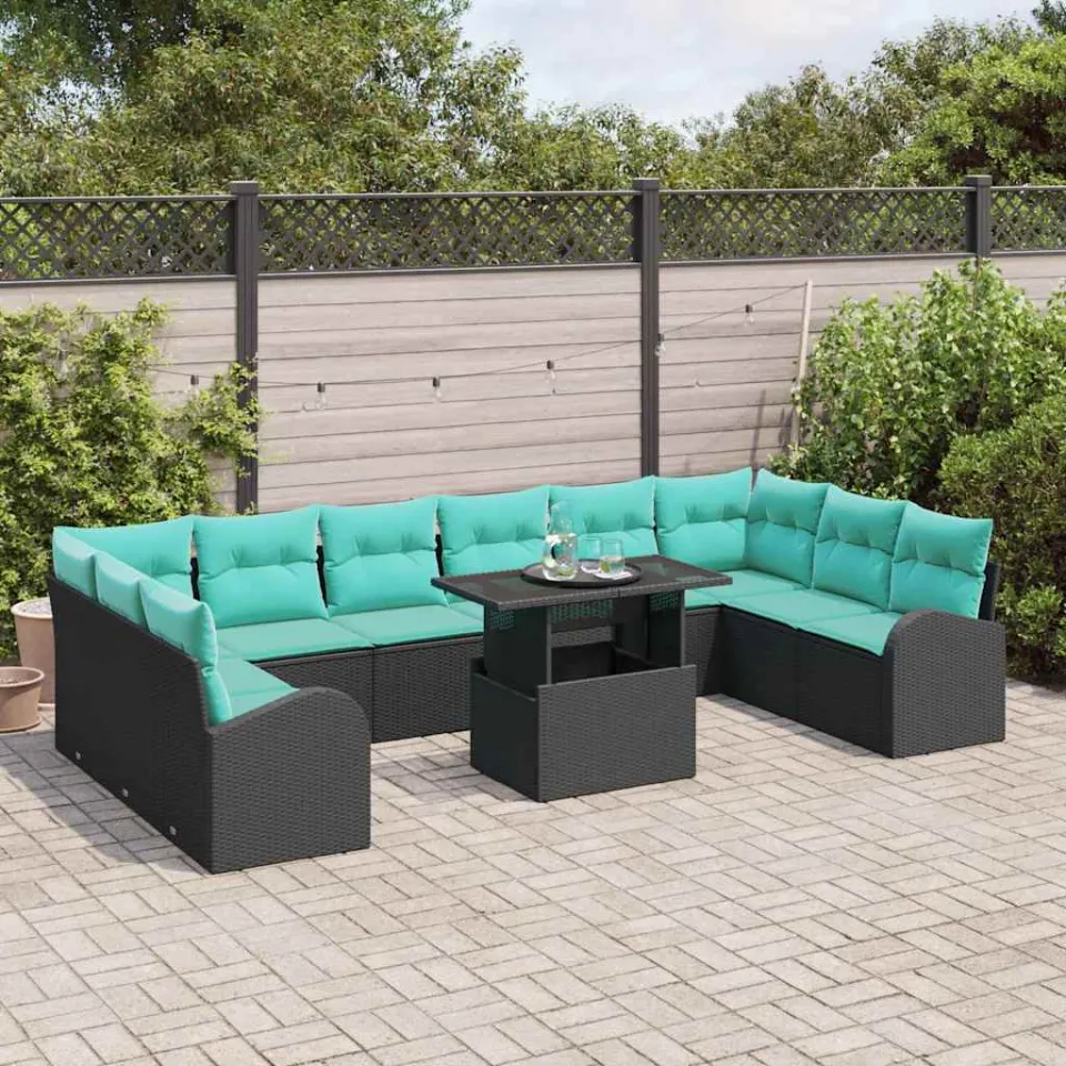 vidaXL Tuin Sofa Set 11 st Zwart Poly riet, foto 3