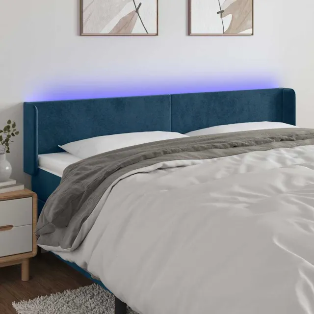 vidaXL Hoofdbord LED 183x16x78/88 cm fluweel donkerblauw blauw