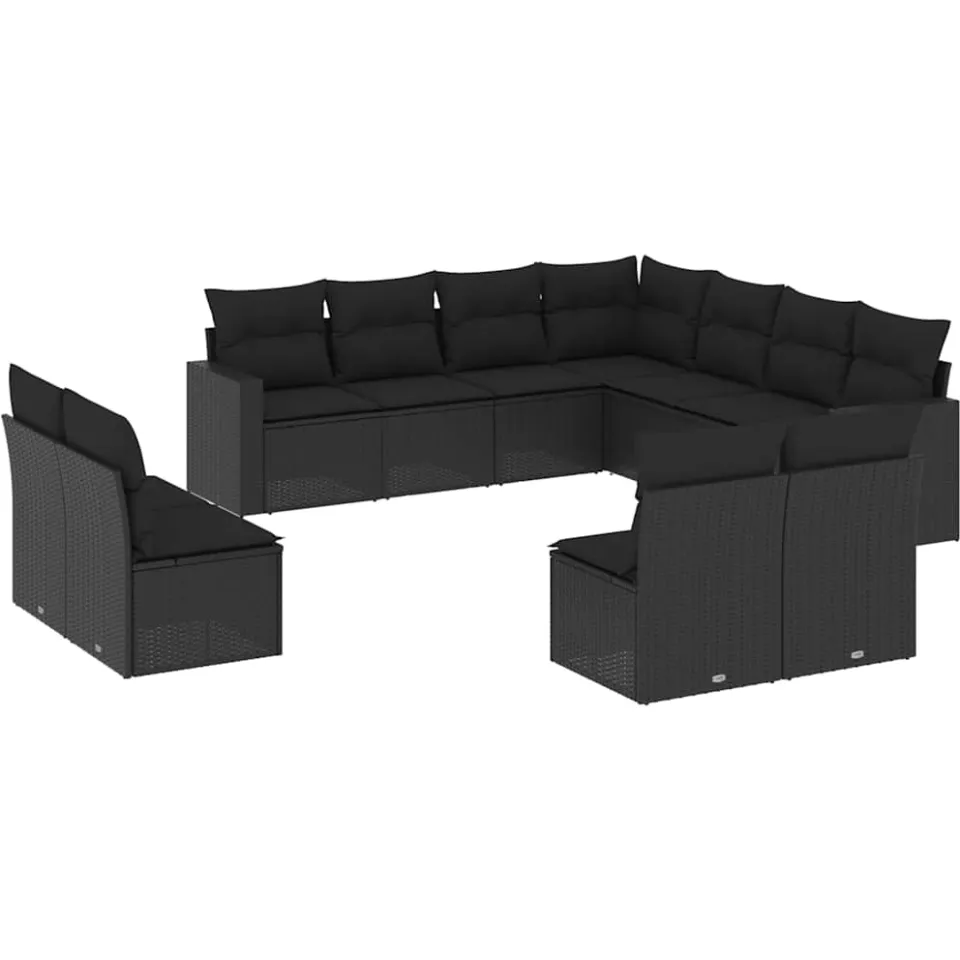 vidaXL 11-delige Loungeset met kussens poly rattan zwart, foto 3