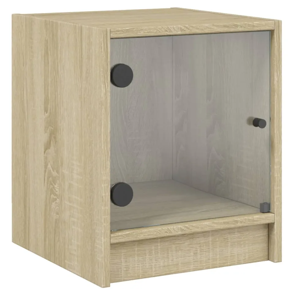 vidaXL Nachtkastjes met glazen deuren 2 st 35x37x42 cm sonoma eiken, foto 4