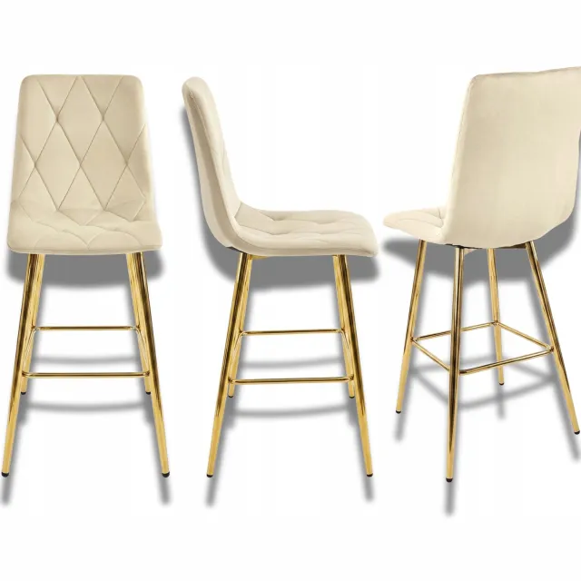 MUFART Luxe Velours Hoker Barstoel Beige - Stijlvol en Comfortabel