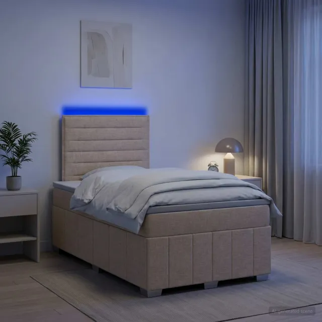 vidaXL LED Boxspring Bed met Matras Crèmekleurig 120 x 190 cm Stof