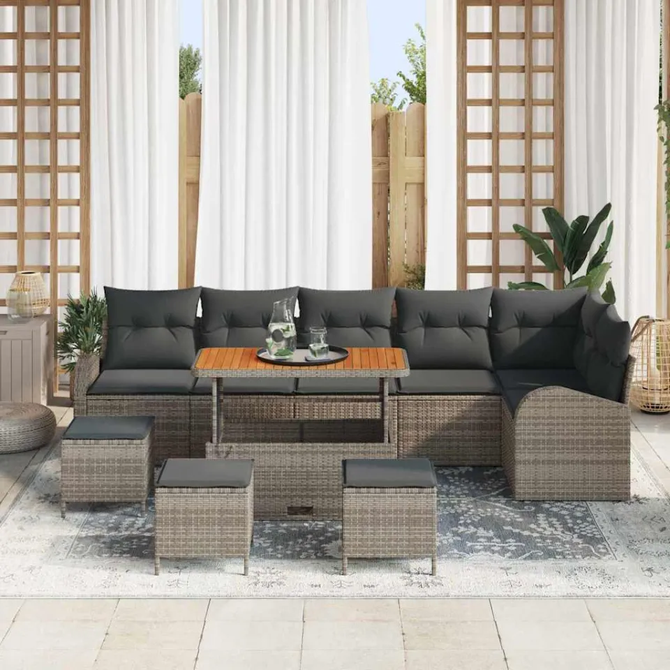 vidaXL Tuinbankenset 10 st Grijs poly rattan, foto 2