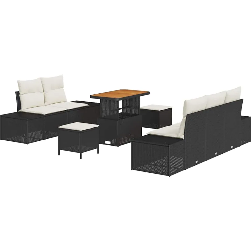 vidaXL Tuinbankenset 8 st Zwart poly rattan