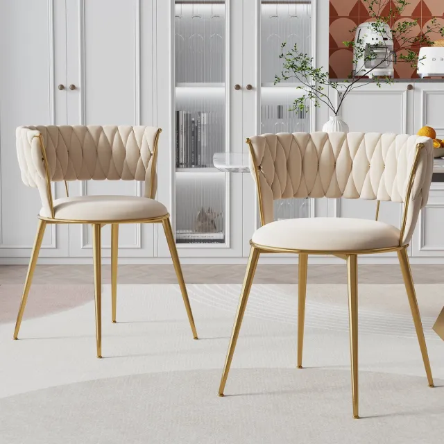 HAUSS SPOLE Eetkamerstoel - Fluwelen Design - met Armleuning - Set van 2 - Ergonomische Rugsteun & Open Rug - voor Eetkamer en Make-up - Fluweel Ivoor Beige