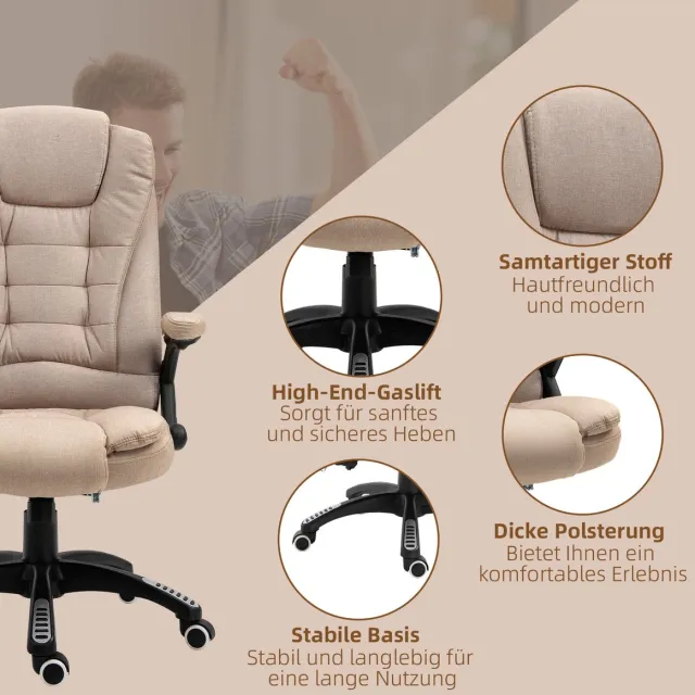HAUSS SPOLE Bureaustoel Ergonomisch Met Vibratiemassage En Verwarming Verstelbaar 360 Graden Draaibaar Met Hoofdsteun Armleuningen En Wielen Bruin Brown