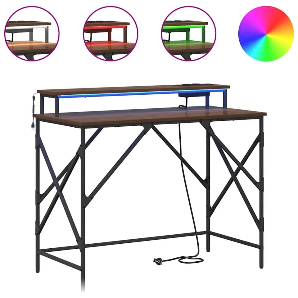 vidaXL Bureau Gerookt eiken 100 x 50 x 86,5 cm Bewerkt hout, foto 4