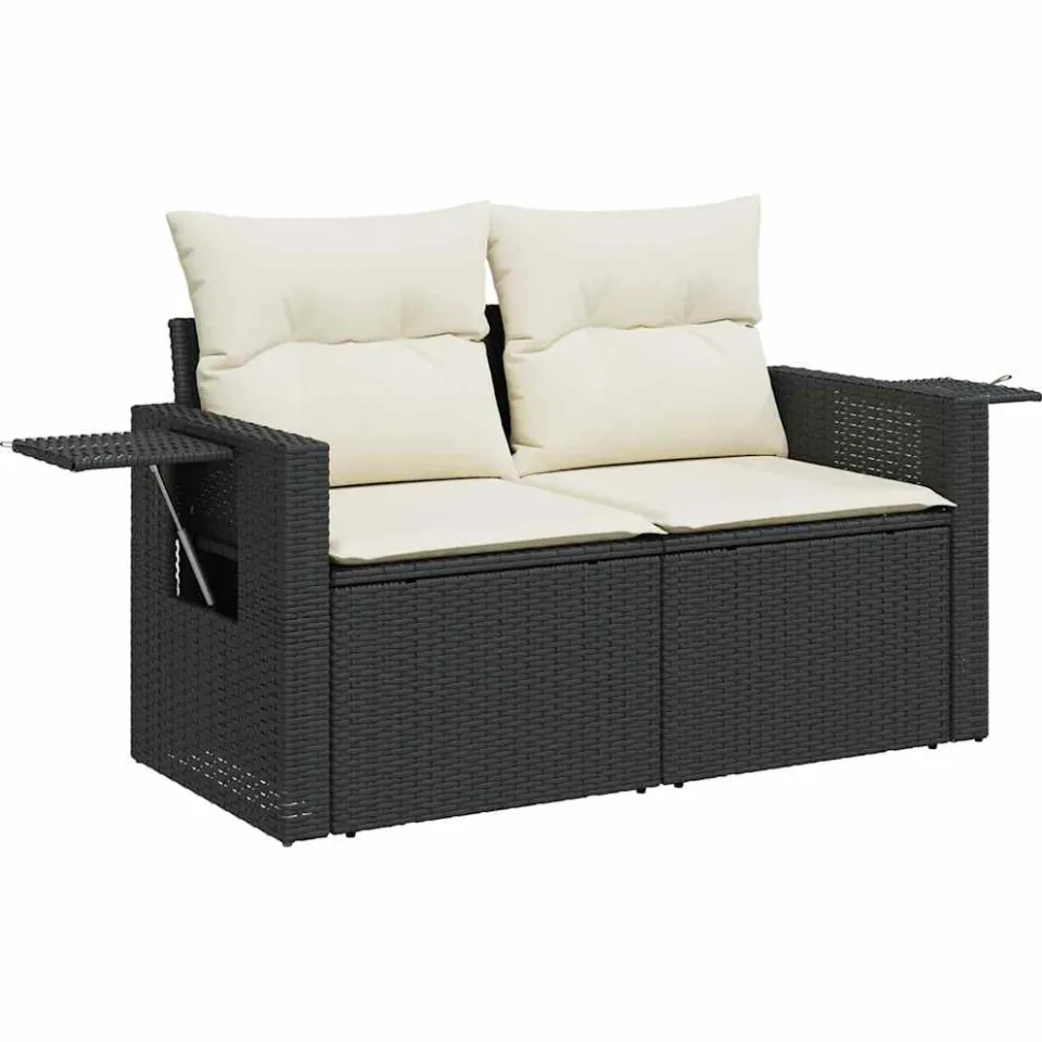 vidaXL 5-delige Loungeset met kussens poly rattan zwart, foto 4