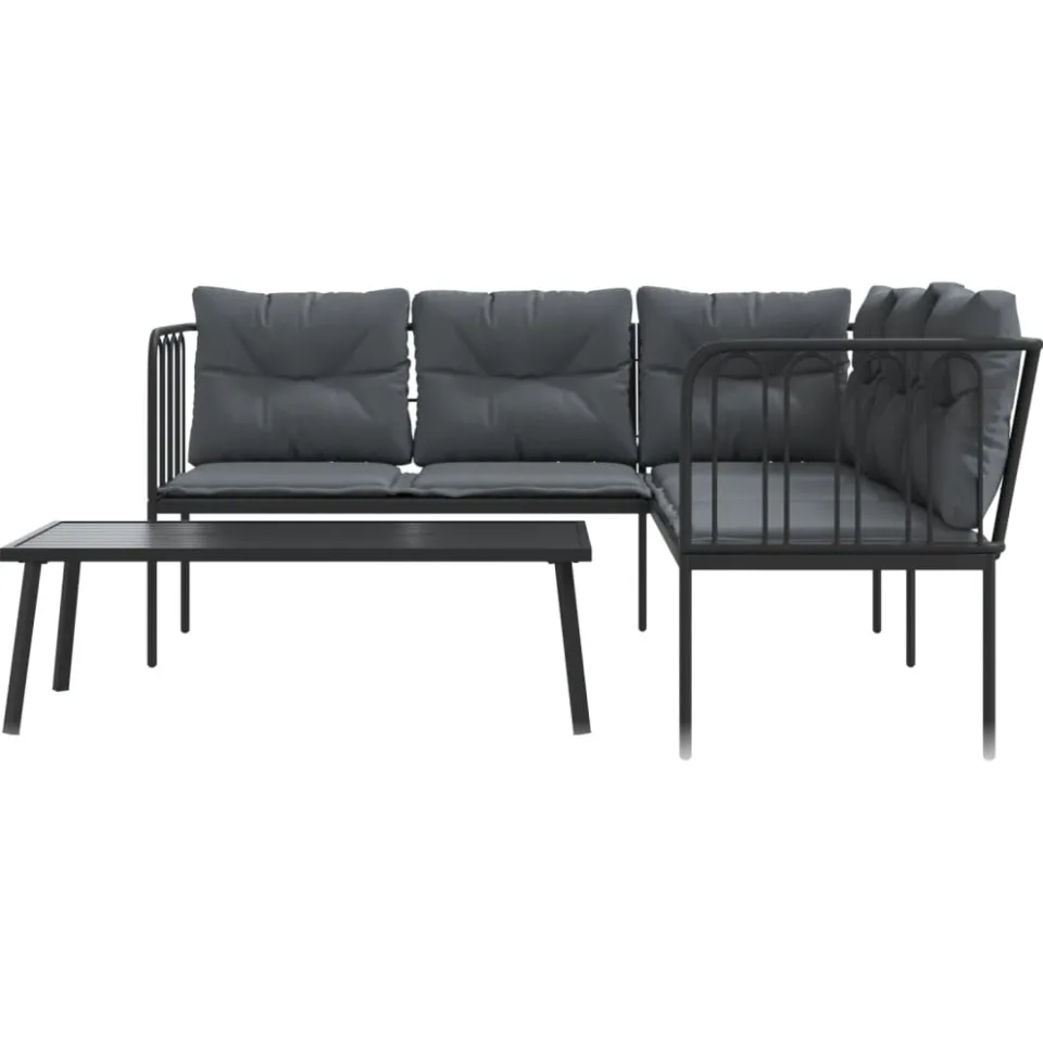 vidaXL Loungeset met kussens staal en textileen zwart
