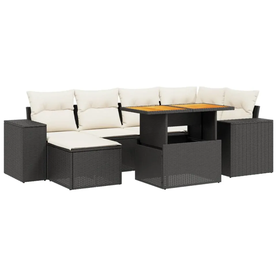 vidaXL 7-delige Loungeset met kussens poly rattan zwart