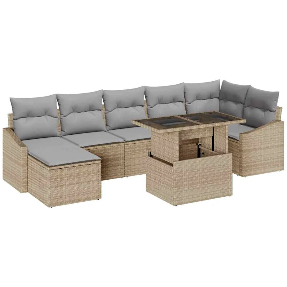 vidaXL Tuin Sofa Set 8 st Beige en Licht Grijs poly rattan