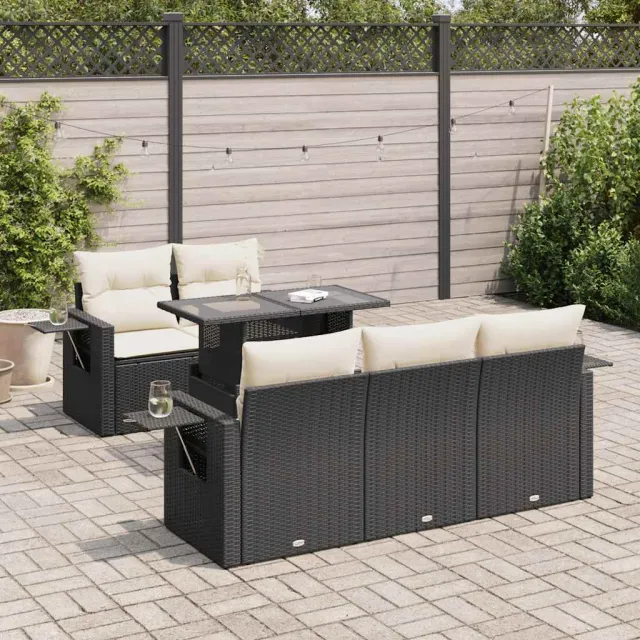 vidaXL 6-delige Loungeset met kussens poly rattan zwart, foto 2