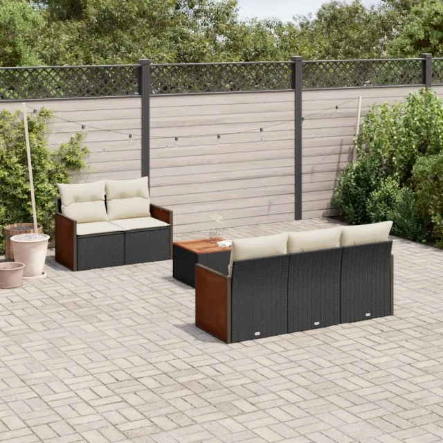 vidaXL 6-delige Loungeset met kussens poly rattan zwart, foto 2
