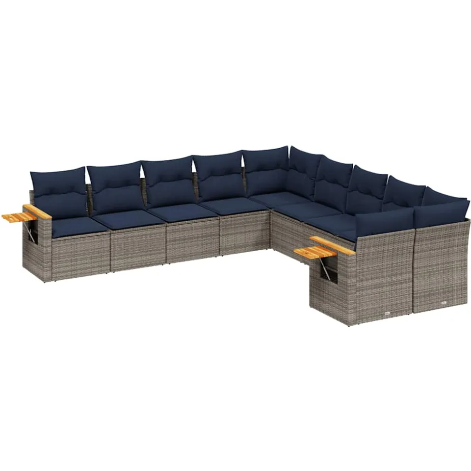 vidaXL 10-delige Loungeset met kussens poly rattan grijs, foto 3